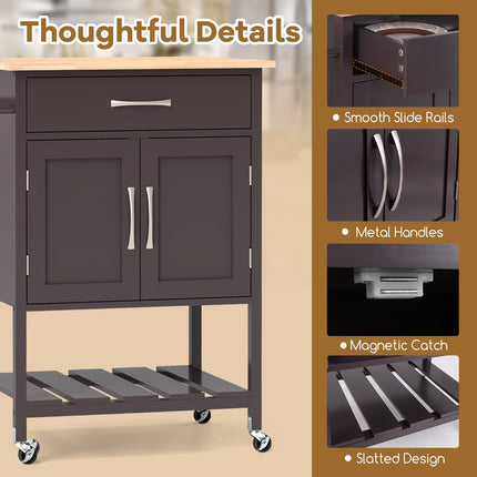 Dreamade Rolling Kitchen Island Cart, Mobile Serving Cart with Drawer, 2-Door Storage Cabinet, Storage Shelf