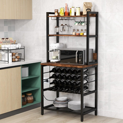 Dreamade Bakers Rack with Storage Hutch, Power Outlet & USB Port, Coffee Bar 24-Bottle Wine Rack & Glass Holder