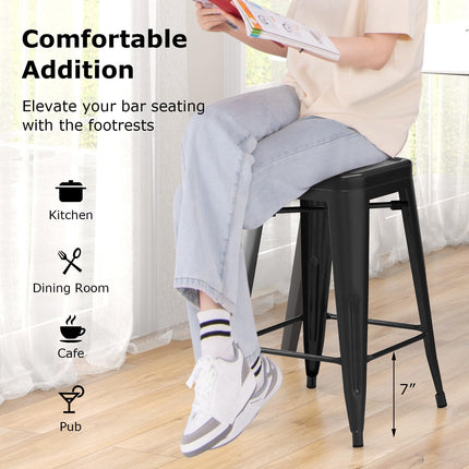 Dreamade Metal Backless Bar Stools Set of 4, 24" Industrial Counter Height Bar Stools w/Cut-Out Handle, Footrest