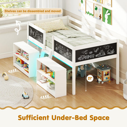 Dreamade Low Loft Bed with Storage 2 Bookcases and Play Space