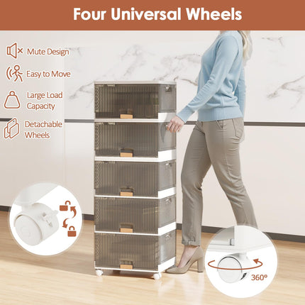 Dreamade 5 Tier Stackable Storage Bins with Lids 22.5 Gal Foldable Shoe Storage Box