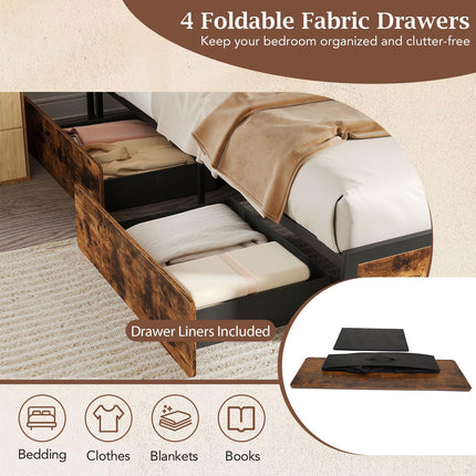 Dreamade Queen/Full Size LED Bed Frame with Charging Station & 4 Storage Drawers
