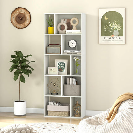Dreamade 5-Tier Geometric Bookshelf, 63" Modern Tall Bookcase, 10-Cube Storage Organizer
