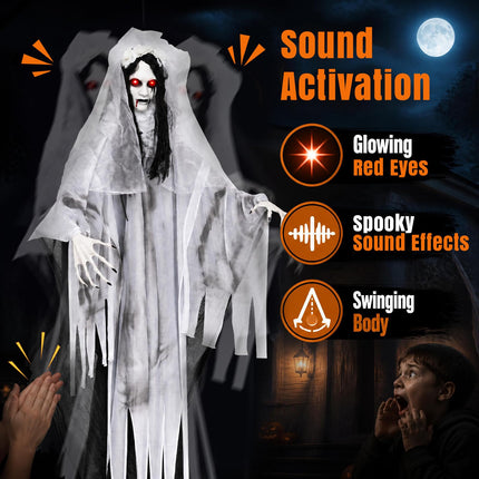 DREAMADE 6 FT Animated Ghost Bride Life Size Hanging Halloween Prop
