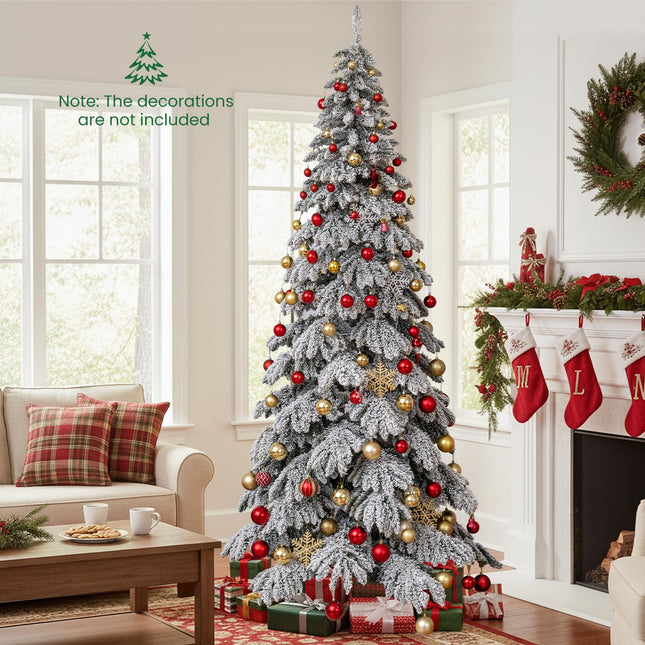 Dreamade 9 FT Pre-Lit Snow Flocked Drooping Christmas Tree with Quick Power Connectors