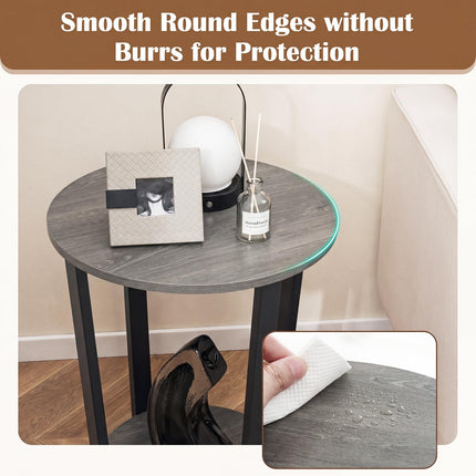 Dreamade Round End Table with Open Storage Shelf and Metal Frame