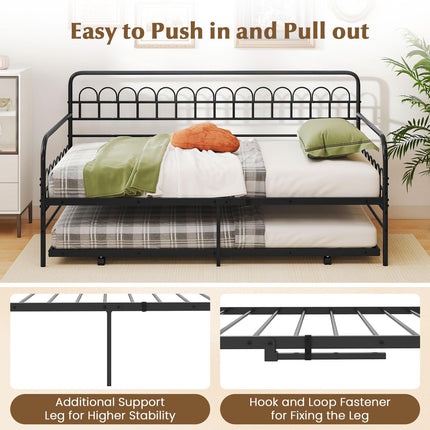 Dreamade Twin Daybed with Trundle with Heavy-Duty Metal Slats