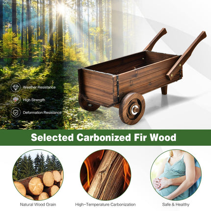 Dreamade Wooden Wagon Planter Box, Decorative Wagon Cart with Wheels, Handles