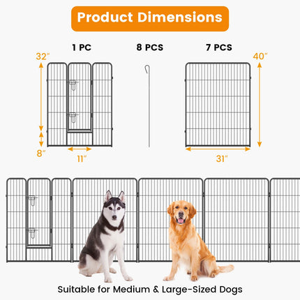 Dreamade Dog Playpen Outdoor 40" H - 8/16 Panels Metal Pet Fence for Large Dogs, Heavy Duty Dog Pen Exercise Fence with Door