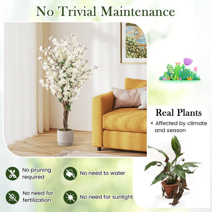 Dreamade 47” Faux Plum Blossom Plant with White Fabric Flower