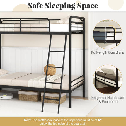 Dreamade Metal Bunk Bed Twin Over Twin, Heavy Duty Twin Bunk Beds with Inclined Ladder & Safety Guardrails