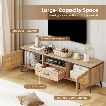 Dreamade TV Stand for 60/65 Inch TV | Boho Entertainment Center with Storage Cabinets
