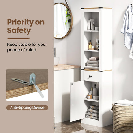 Dreamade 68 inch Tall Bathroom Cabinet with Barn Door Narrow Slim Storage Organizer Unit with Drawer