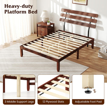 Dreamade Queen/Full/Twin Size Platform Bed with Retro Headboard Mid Century Modern Bed Frame with Wood Slat Support