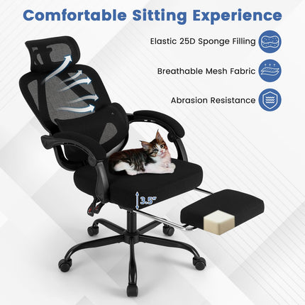 Dreamade Mesh Office Chair with Retractable Footrest 135° Tilting Backrest
