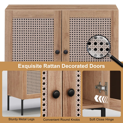 Dreamade Buffet Cabinet, Wood Sideboard Storage Cabinet with Rattan Door, 3-Position Adjustable Shelf