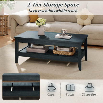 Dreamade Farmhouse Coffee Table Rustic Cocktail Center Table with Thickened Tabletop