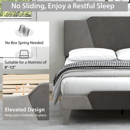 Dreamade Queen/Full/Twin Size Velvet Upholstered Bed Frame with Headboard