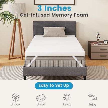 Dreamade 3 Inch Twin Memory Foam Mattress Topper, Gel Infused Topper with Removable Cover