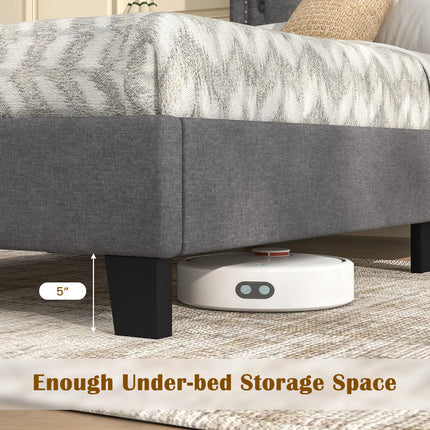 Dreamade Twin Size Bed Frame, Modern Linen Upholstered Platform Bed w/ 46" Tall Button Tufted Headboard