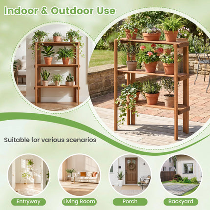 Dreamade 3-Tier Foldable Solid Wood Indoor Outdoor Flower Pot Display Rack