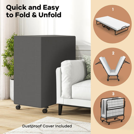 Dreamade Folding Bed with Mattress and Pillow, Twin Size Portable Guest Bed w/Metal Frame