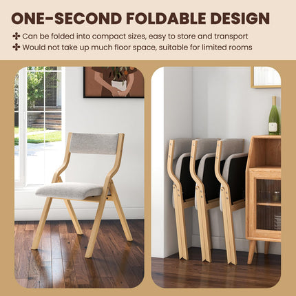 Folding Dining Chair Set of 2, No Assembly Folding Chairs w/Linen Padded Seats - Dreamade