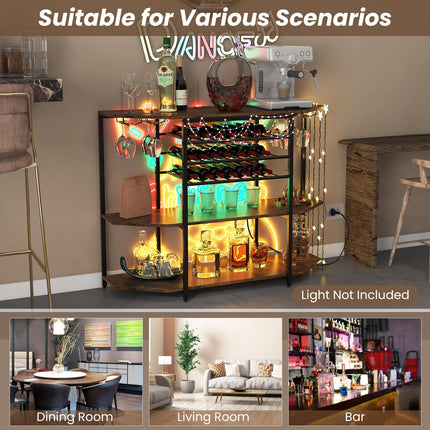 Dreamade Wine Bar Cabinet with Power Outlet, Mini Coffee Bar Stand Table with 21 Bottle Wine Rack & Glass Holders