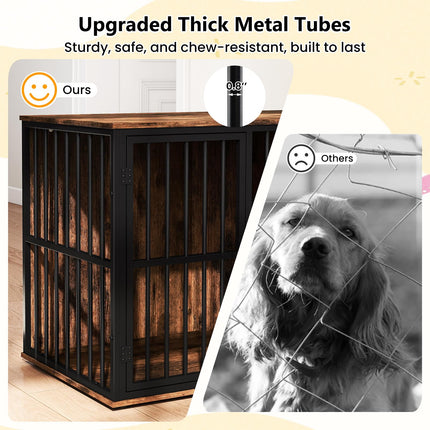 Dreamade 47.5" Dog Crate Furniture with Hidden Feeding Drawer & Side Storage Cabinet