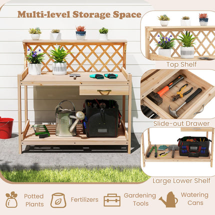 Dreamade Wood Potting Table with 3 Tier Shelves
