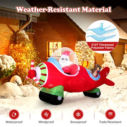 Dreamade 7.2 Ft Animated Inflatable Santa on Plane Pre-lit Blow up Yard Decoration