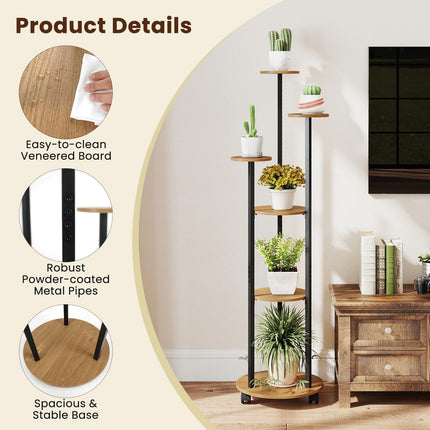 Dreamade 57'' Tall Plant Stand Indoor with Lights & Wheels