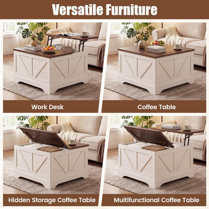 Dreamade 31.5" Square Farmhouse Lift Top Coffee Table with Storage