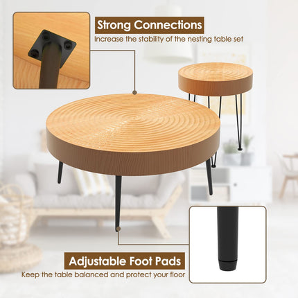 Dreamade Round Coffee Table Set of 2 - Sofa Side Nesting Table w/Solid Pine Wood Top