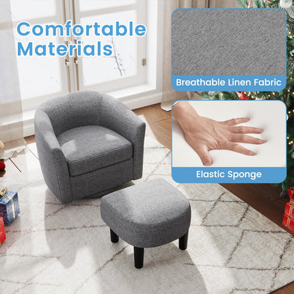 Dreamade Swivel Accent Chair with Ottoman, Modern Barrel Club Chair w/Footrest