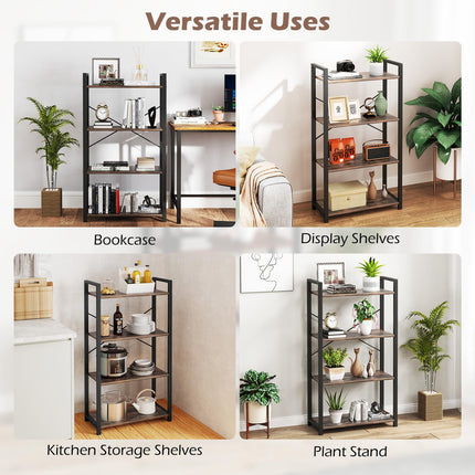 Dreamade 4-Tier Bookshelf, Industrial Bookcase with Open Shelves, Metal Frame, 2 Anti-Toppling Kits