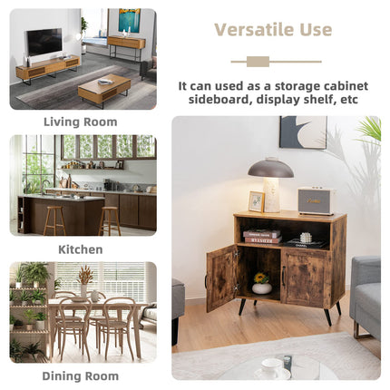 Dreamade Mid-Century Storage Cabinet, Wooden Floor Cabinet with 2 Doors, Rustic Brown