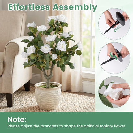 Dreamade 31.5” 2 Pack Artificial Rose Flower Trees with Spikes & 18 White Flowers