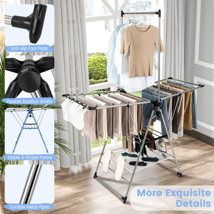 Dreamade Clothes Drying Rack, Aluminum Foldable Laundry Drying Rack with with 6-Level Adjustable Height