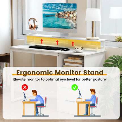 Dreamade 48 Inch Computer Desk with Power Outlets & File Drawer