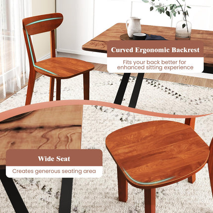 Dreamade Wooden Dining Chairs, Kitchen Chairs w/Curved Backrest & Solid Rubber Wood Frame