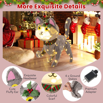 Dreamade Lighted Christmas Cat, Indoor Outdoor Kitty Decoration w/ 88 LED Lights