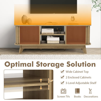 Dreamade TV Stand for 55-Inch TV, Entertainment Center with Dual Sliding Doors, Enclosed Cabinets, Adjustable Shelf