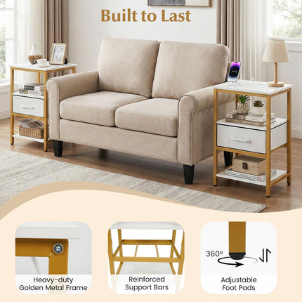 Dreamade Nightstand with Charging Station and Adjustable Fabric Drawer for Bedroom and Living Room