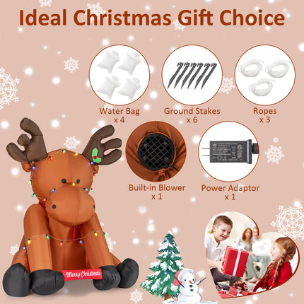 Dreamade 8.5 FT Tall Multi-Color Lighted Xmas Inflatable Reindeer Sitting on The Ground