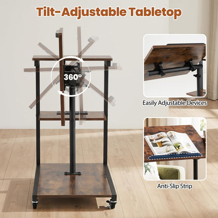Dreamade C Shaped End Table Set 2 w/Charging Station Tiltable Tabletop Wheel