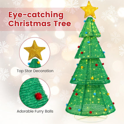 Dreamade 6.2 FT Collapsible Christmas Tree with 200 Built-in LED Lights, Pre-Lit Christmas Tree w/Top Star Decoration & Furry Balls