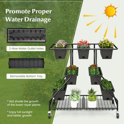 Dreamade Rolling Raised Garden Bed w/ 7 Planter Boxes, Storage Baskets, Drainage Holes