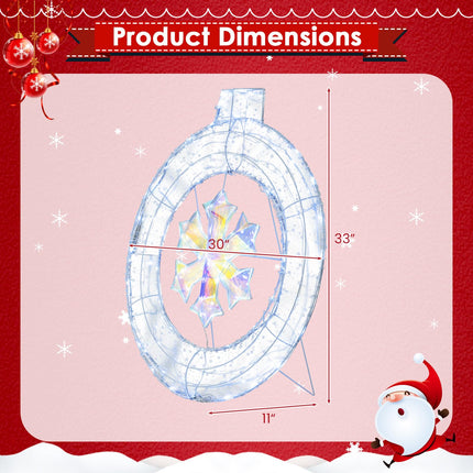 Dreamade 33” Lighted Ornament with Snowflake, Pre-Lit Christmas Wreath with 128 Cold White LED Lights