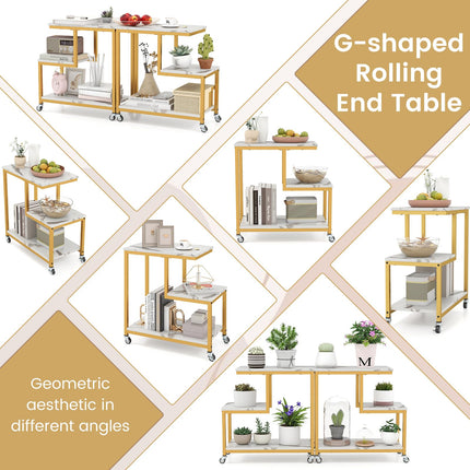 Dreamade 3 Tier Side Table with Wheels for Living Room Bedroom Office
